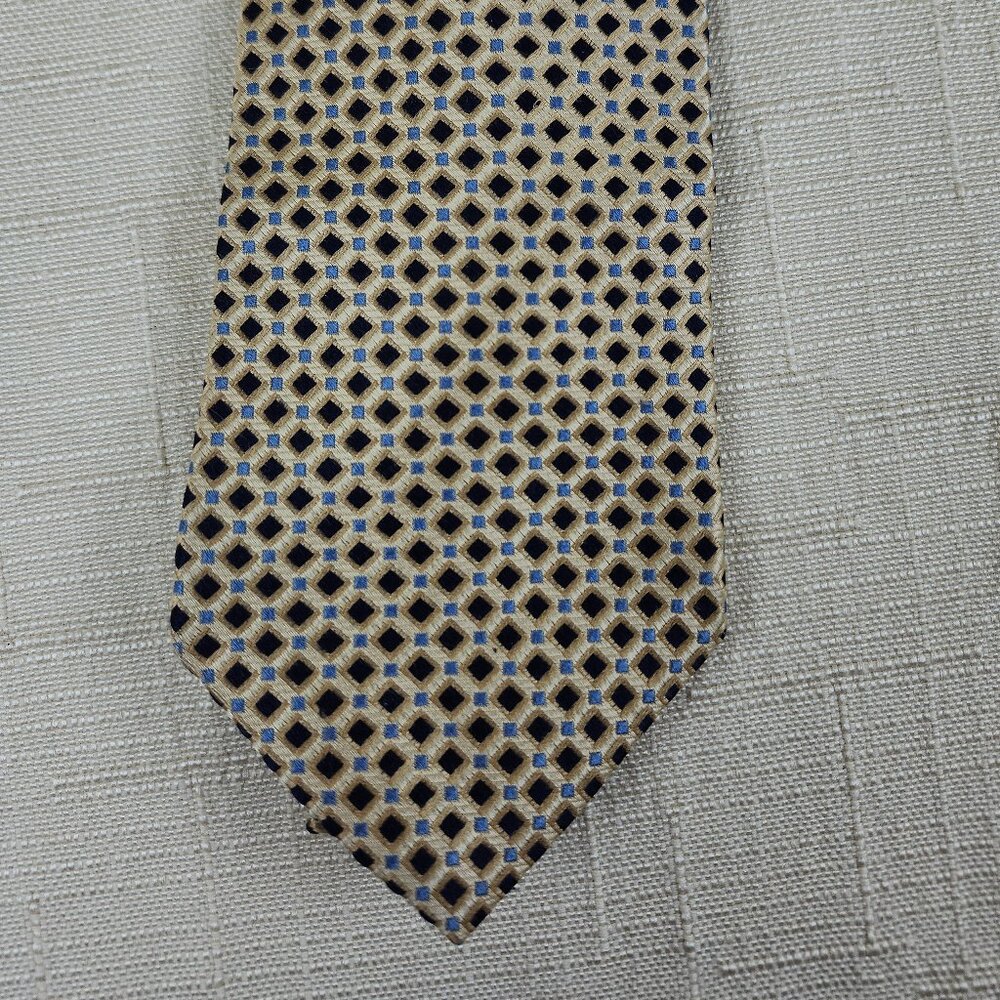 Vintage Tommy Hilfiger 100% Silk Necktie, Navy & Blue Diamond on Gold Background